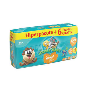 Imagem do produto Fralda Baby Looney Tunes Tamanho Xxg Pacote Hiper 34 Fraldas Descartáveis E Ganhe 6 Fraldas