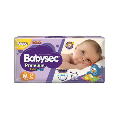 Imagem do produto Fralda Babysec Premium Tamanho M Pacote Mega 34 Fraldas Descartáveis
