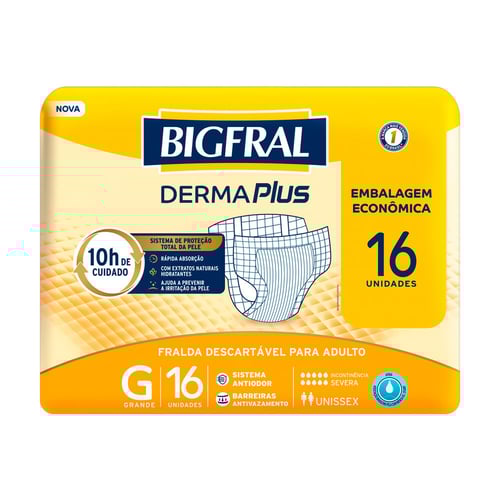 Imagem do produto Fralda Geriátrica Bigfral Derma Plus Tamanho G Com 16 Unidades