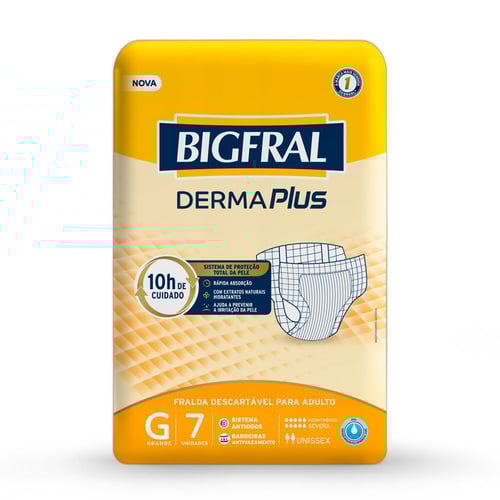 Fralda Geriátrica Bigfral Derma Plus Tamanho G Com 7 Unidades