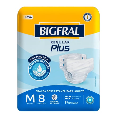 Imagem do produto Fralda Geriátrica Bigfral Regular Plus Tamanho M Com 8 Unidades