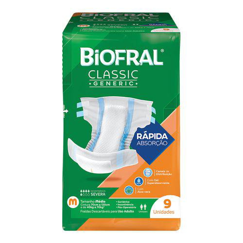 Fralda Geriátrica Biofral Classic Generic M C/ 9 Unidades