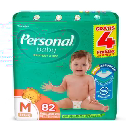 Imagem do produto Fralda Personal Baby Protect & Sec Tamanho M Leve 82 Pague 78 Fraldas Descartáveis