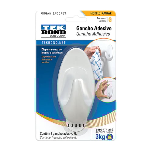 Imagem do produto Gancho Adesivo Tekbond Mbar Branco Tamanho G 1 Unidade