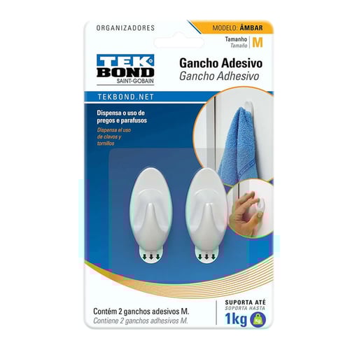Imagem do produto Gancho Adesivo Tekbond Mbar Branco Tamanho M 2 Unidades