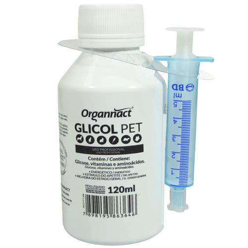 Glicol 120Ml Suplemento Cães Gatos Aves Répteis Roedores E Mustelídeos Organnact