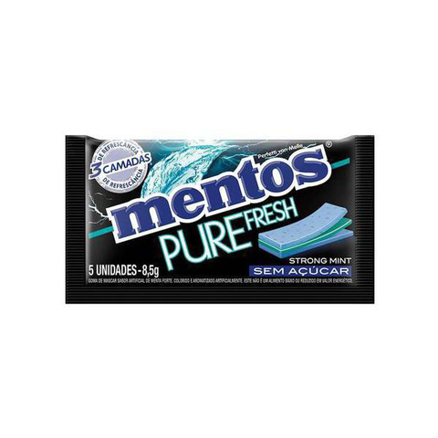 Goma De Mascar Mentos Pure Fresh 3 Camadas Strong Mint Sem Açúcar 8,5G