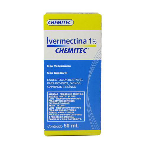 Ivermectina 1% Chemitec Veterinário Ivermectina 1% Chemitec Endectocida Injetável Para Bovinos, Ovinos, Caprinos E Suínos Frasco 50Ml