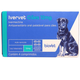 Ivervet 12Mg Antiparasitário Para Cães Com 4 Comprimidos Biovet