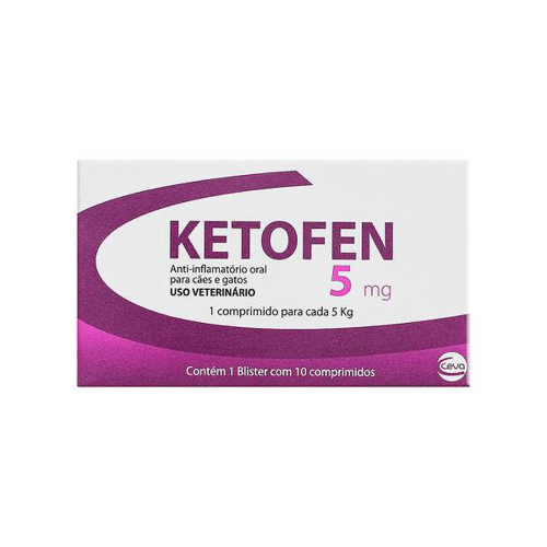 Ketofen 5Mg Para Cães E Gatos Uso Veterinário Com 10 Comprimidos