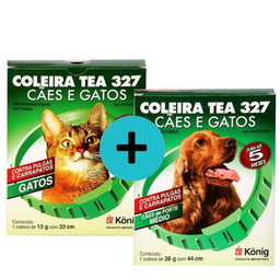Kit 1 Coleira Tea 327 König Gatos + 1 Coleira Tea Cães Médios