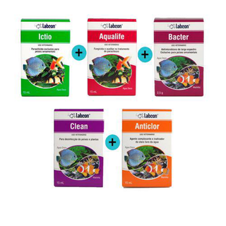 Imagem do produto Kit 1 Ictio 15Ml + 1 Aqualife 15Ml + 1 Bacter C/ 10 Cápsulas + 1 Clean + 1 Anticlor 15Ml