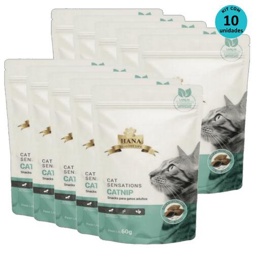 Kit 10 Snacks Hana Healthy Life Cat Sensations P/ Gatos Adultos 60G