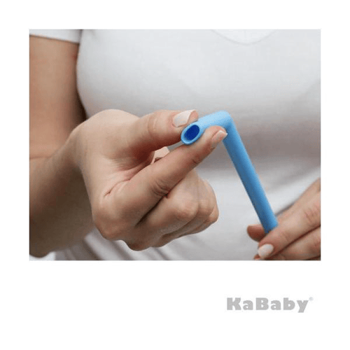 Kit 2 Canudos De Silicone C/ Limpador Azul Kababy