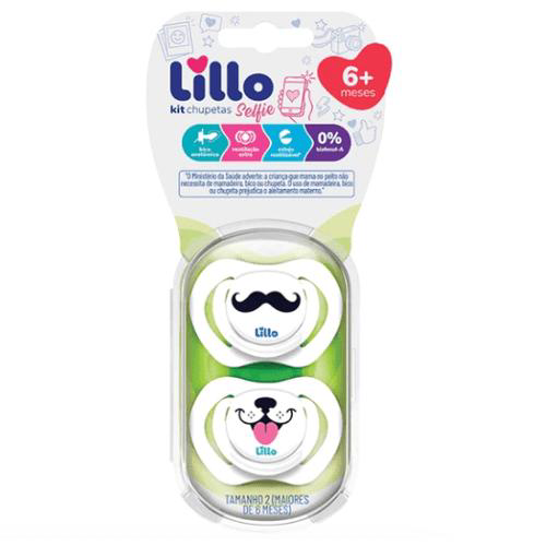 Kit 2 Chupetas Bico De Silicone Design Selfie 6M+ Azul Lillo