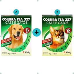 Kit 2 Coleira Contra Pulgas E Carrapatos Cães Grandes C/ 57Cm + 2 Coleira Gatos C/ 33Cm Konig