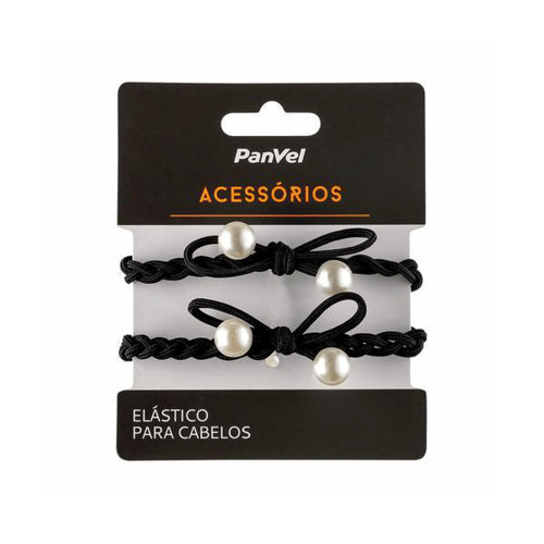 Imagem do produto Kit 2 Elásticos De Cabelo Preto Trançados Com Pérolas Panvel Acessorios