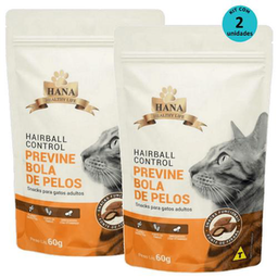 Kit 2 Snacks Hana Healthy Life Hairball Control P/ Gatos Adultos 60G