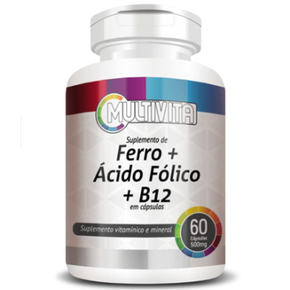 Imagem do produto Kit 2X Ferro + Ácido Fólico + B12 60 Cápsulas Multivita