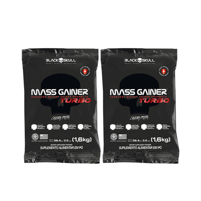 Kit 2X Mass Gainer Turbo Chocolate E Baunilha 1,6Kg Caveira Preta