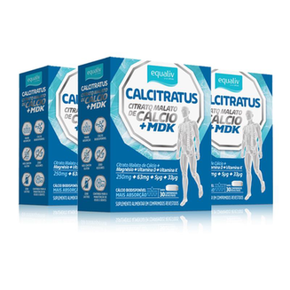 Kit 3 Calcitratus + Mdk Citrato Malato De Cálcio Equaliv 30 Cápsulas
