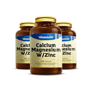 Kit 3 Calcium + Magnesium + Zinco Vitaminlife 120 Cápsulas
