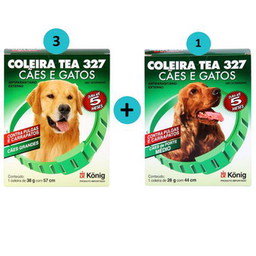 Kit 3 Coleiras Tea Cães 57Cm Grande +1 Coleira Tea Cães 44Cm Méd. Konig