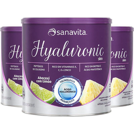 Kit 3 Hyaluronic Ácido Hialurônico Colágeno Skin Da Sanavita Abacaxi Com Limão 270G