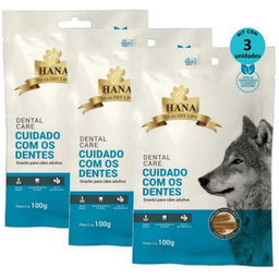 Kit 3 Snacks Hana Healthy Life Dental Care Cuidado C/ Os Dentes P/ Cães Adultos 100G