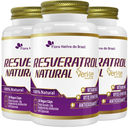 Imagem do produto Kit 3X Resveratrol Natural Verite 30 Vegan Cápsulas Flora Nativa