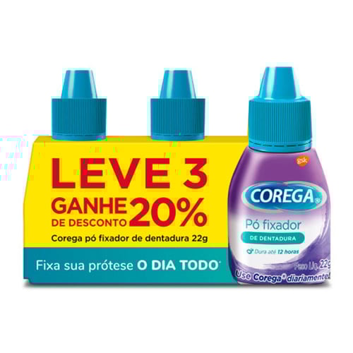 Imagem do produto Kit 3X22g Corega Pó Fixador Para Dentaduras 12 Horas