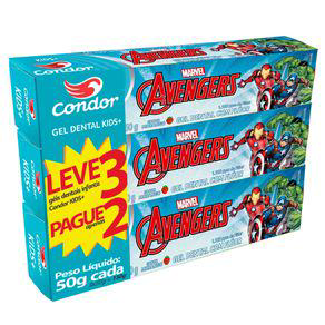 Imagem do produto Kit 3X50g Gel Dental Condor Kids+ Avengers Com Flúor Morango