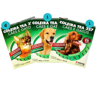 Kit 4 Coleiras Contra Pulgas E Carrapatos Gatos+1 Coleira P/ Cães G+ 1 Coleira P/ Cães M Konig