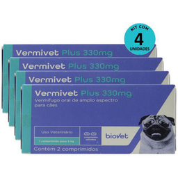 Imagem do produto Kit 4 Vermífugo Vermivet Plus 330Mg C/ 2 Comprimidos P/ Cães Biovet