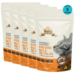 Kit 5 Snacks Hana Healthy Life Hairball Control P/ Gatos Adultos 60G