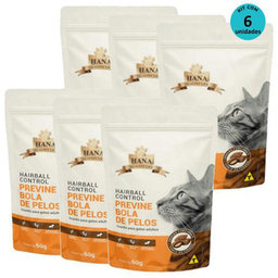 Kit 6 Snacks Hana Healthy Life Hairball Control P/ Gatos Adultos 60G