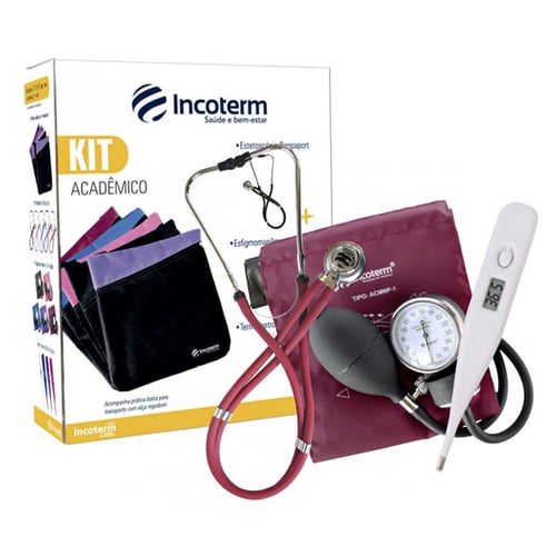 Imagem do produto Kit Acadêmico Incoterm Ka100 Bordô Com 1 Estetoscópio Rappaport + 1 Esfigmomanômetro Aneróide + 1 Termômetro Digital + Bolsa