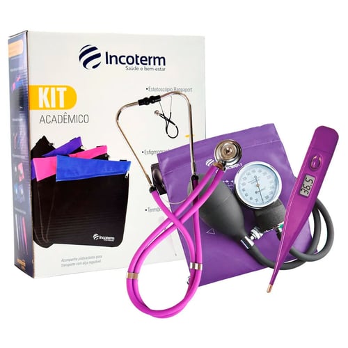 Imagem do produto Kit Acadêmico Incoterm Ka100 Lilás Com 1 Estetoscópio Rappaport + 1 Esfigmomanômetro Aneróide + 1 Termômetro Digital + Bolsa