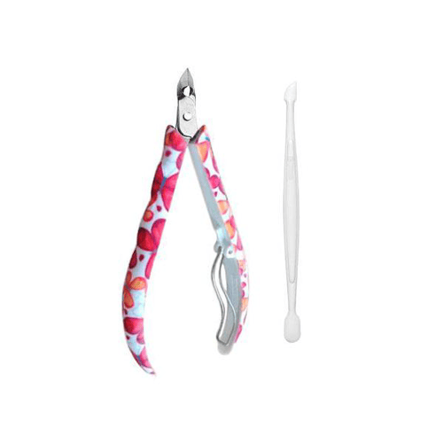 Kit Alicate Para Cutícula + Espátula Dupla Mundial Style Borboleta Cores Sortidas Ref: 758