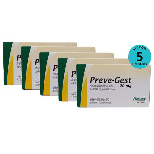 Imagem do produto Kit Anticoncepcional Prevegest Biovet 20Mg C/ 12 Comprimidos C/ 5 Unidades