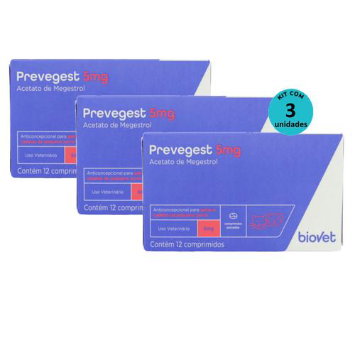 Kit Anticoncepcional Prevegest Biovet 5Mg C/ 12 Comprimidos C/ 3 Unidades