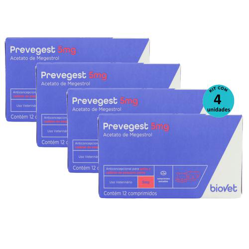 Kit Anticoncepcional Prevegest Biovet 5Mg C/ 12 Comprimidos C/ 4 Unidades