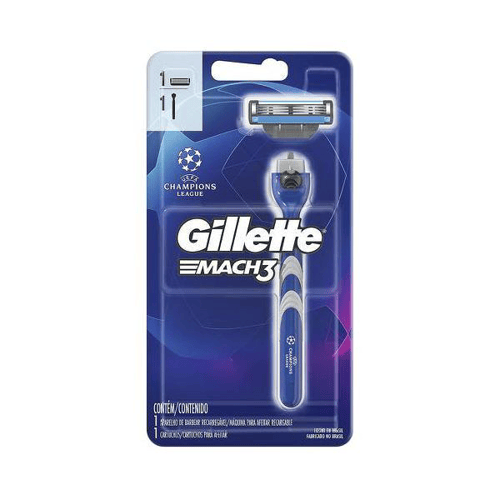 Kit Aparelho De Barbear Gillette Mach 3 Liga Dos Campeões 1 Unidade