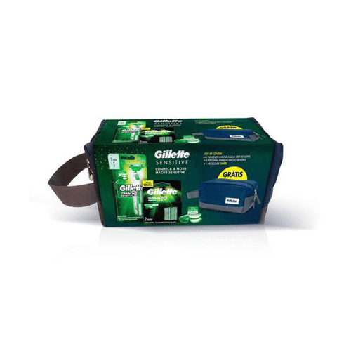 Imagem do produto Kit Aparelho De Barbear Gillette Mach3 Acqua Sensitive Com 2 Cargas + Nécessaire 1 Unidade