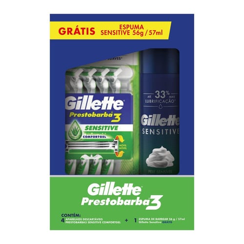 Kit Aparelho De Barbear Gillette Prestobarba3 Sensecare Com 4 Unidades