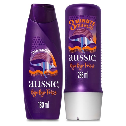 Kit Aussie Bye Bye Frizz Shampoo 180Ml + Creme De Tratamento 3 Minute Miracle 236Ml 1 Unidade