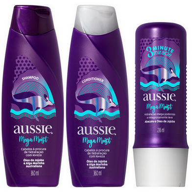 Kit Aussie Moist Shampoo 360Ml + Condicionador 360Ml + Creme 3 Minutos Milagrosos 236Ml 360Ml + 360Ml + 236Ml