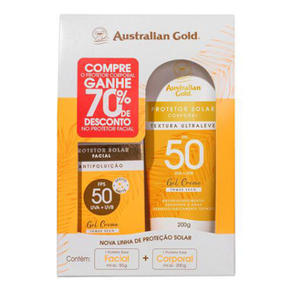 Kit Australian Gold Protetor Solar Corporal Fps 50 Com 200G + Protetor Solar Facial Fps 50 Antipoluição Com 50G 1 Unidade