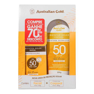 Imagem do produto Kit Australian Gold Protetor Solar Corporal Fps 50 Com 200G + Protetor Solar Facial Fps 50 Antipoluição Com 50G 1 Unidade