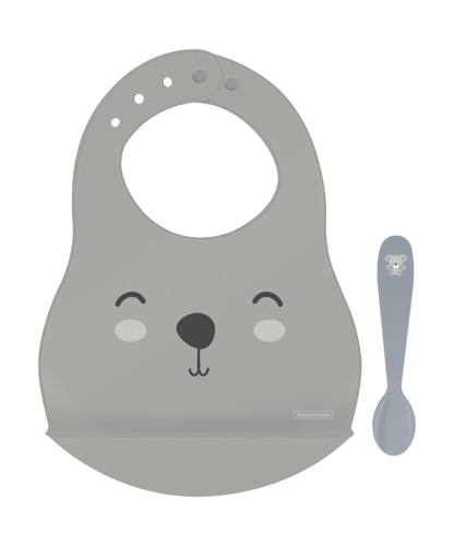 Kit Babador E Colher Infantil Tramontina Le Petit Cinza 2 Peças